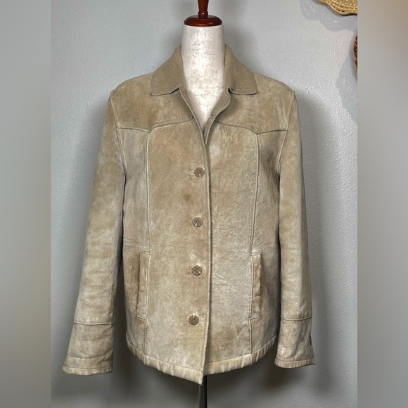 Esprit Jackets & Blazers - Vintage Esprit Suede Leather Sherpa Lined Button Up Coat Tan Size Large